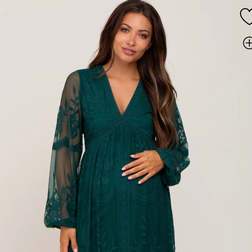Forest green lace maternity dress
